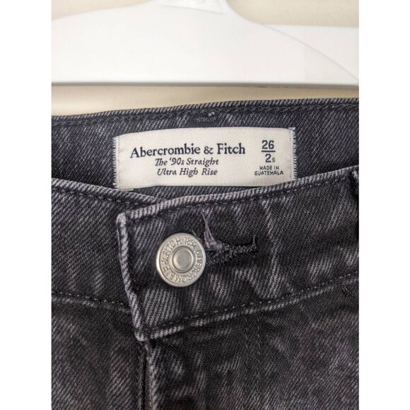 Abercrombie 90s Straight Jeans Women’s Size 26 Short Black High Rise Distressed - Picture 4 of 15